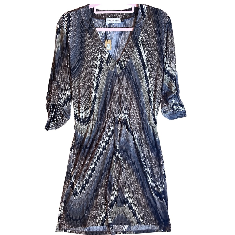 Veronica M Sheath‎ Dress Geometric Print V Neck 3/4 Sleeve Women's Midi